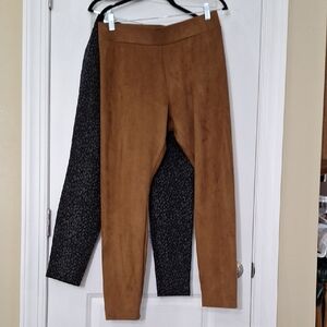 Elegant Legging Duo - Tan Faux Suede And Black Animal Print